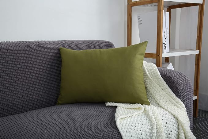 TangDepot 100% Cotton Solid Throw Pillow Cover 12x20 Olive Green | 100% cotton, same-color zip, machine wash & air dry. For living room, bedroom, office, car. 42 colors, 120 sizes. Cover only.