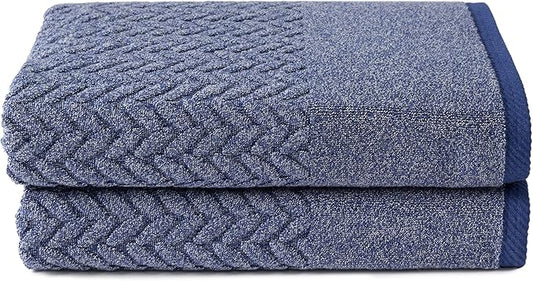Texere 100% Organic Cotton Bathroom Towel, Textured Jacquard 650 GSM Premium Large Bath Towel Sets - Extra Absorbent Quick Dry and Plush (Cable, Estate Blue, 2 Bath Towels)