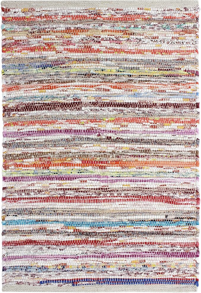 COTTON CRAFT Cotton Chindi Rag Rug - Boho Farmhouse Rustic Area Accent Throw Rug - Handwoven Reversible Natural Recycled Yarn Carpet - Living Room Kitchen Entrance Home Gift - 20 x 32 in - Multi Color