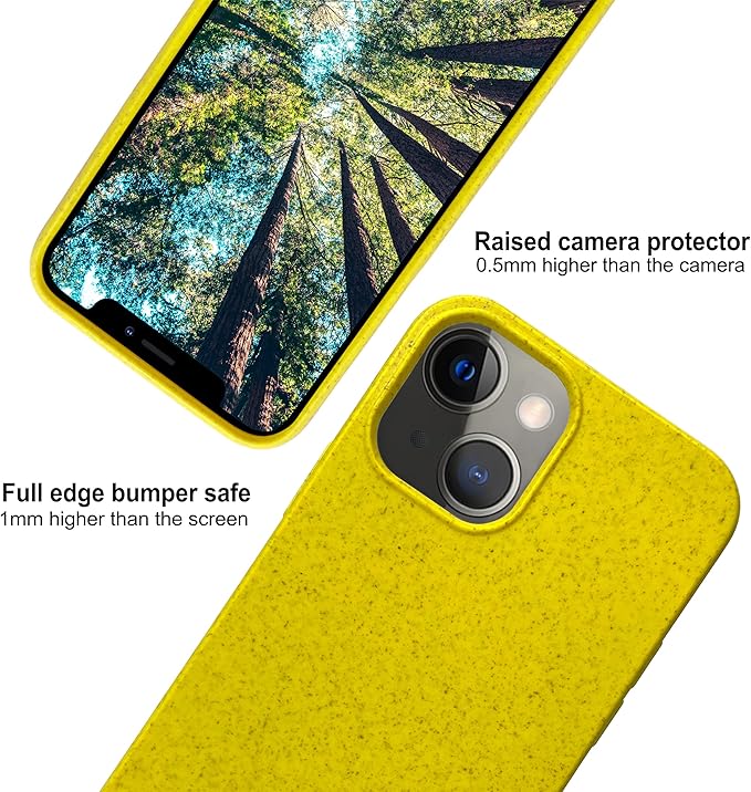 eplanita Eco Mobile Phone Case Compatible with iPhone 13, Plant Fiber, Drop Protection Cover, Durable and Sustainable (for iPhone 13, Yellow)
