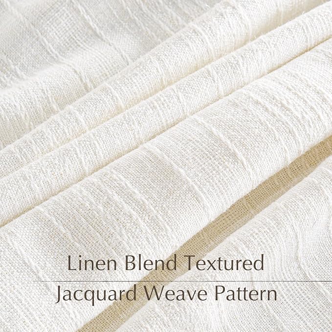NICETOWN Natural Boho Linen 108 inch Curtains for Living Room, Jacquard Weave Waffle Pattern Privacy Light Filtering Floor Length Drapes, W52 x L108, 2 Panels