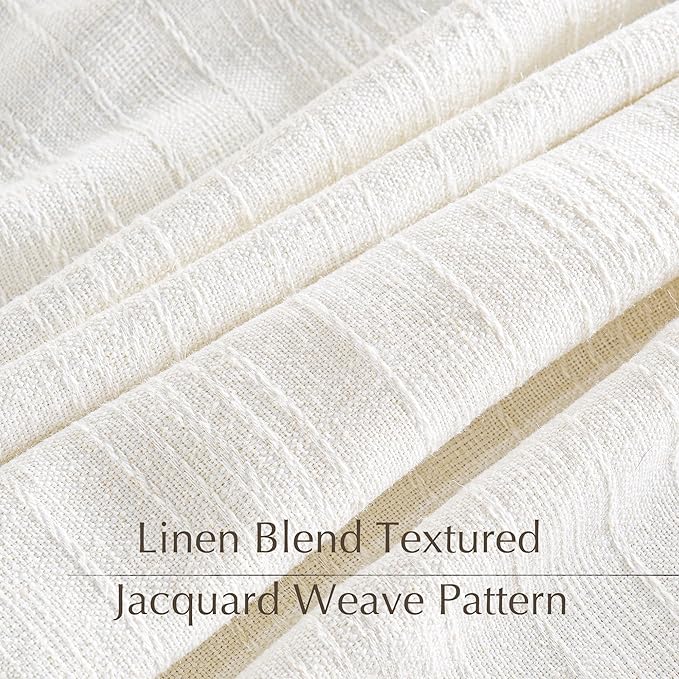 NICETOWN Natural Boho Linen Curtains 96 inches Long, Jacquard Weave Privacy Light Filtering Drapes for Bedroom/Living Room, W52 x L96, 2 Panels