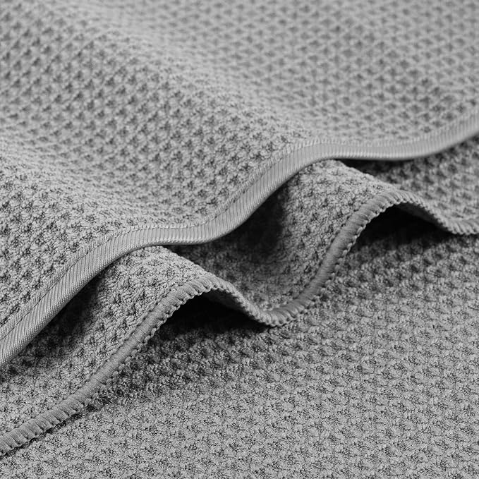 MICROFI Waffle Weave Bath Towel Set, Microfiber, 4 Pieces (Body/Hair/Hand/Face), Quick Dry, Lightweight, Super Absorbent, Lint Free, 380 GSM (Gray)