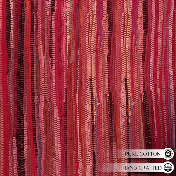 Ramanta Home Hand Woven Cotton Chindi Rug 3'x5' - Red, Braided Recycled 100% Cotton Rug for High Traffic Area, Farmhouse Boho Rugs for Living Room, Kitchen Entryway Bedroom Floor Mat - 36"x60"