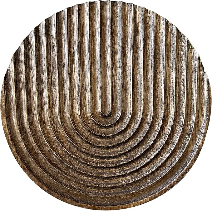 Musanpou Hand-carved Round Art Decor for Home and Living Room Wall Simple Wooden Farmhouse Wall Decor (brown)