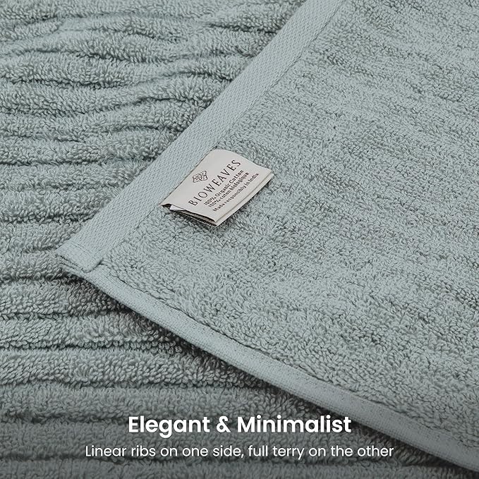 BIOWEAVES 100% Organic Cotton 700 GSM Luxury Ribbed Bath Towel Set for Bathroom 30" x 58" GOTS Certified - ICY Fjord, Pack of 2