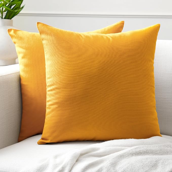 Encasa XO Throw Pillow Covers 16x16 in Set of 2 Mango | No Inserts | Cotton Pillow Covers for Living Room, Bed, Sofa, Couch | Decorative Cushion Covers with Improved Zipper