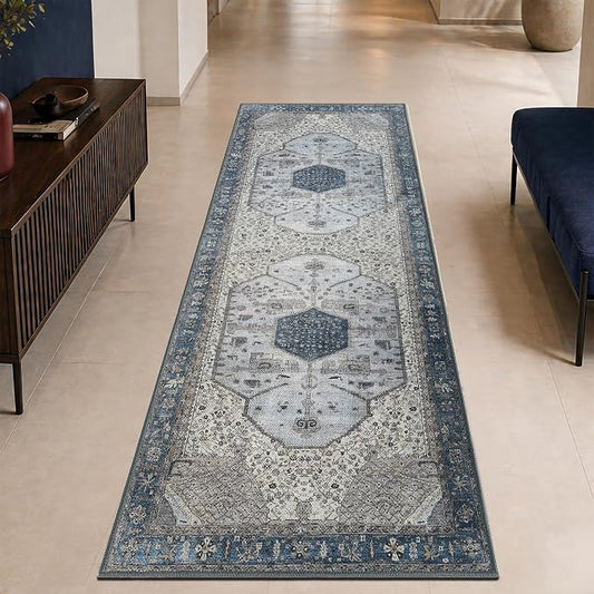 Keen Home Design 30"x84" Rug - Machine Washable Runner Rug with Non-Slip Backing, Ideal for Hallway, Entryway, Kitchen, Laundry Room - Vintage, Easy Clean, Durable, Low Pile Rug - (2'6" x 7')