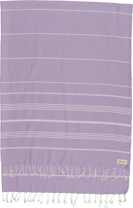 Bersuse Towels Anatolia XL Beach Blanket Throw Blanket Turkish Towel 100% Cotton Extra-Large Quick-Dry Lightweight Premium Peshtemal Towel - 61x82 Inches, Lilac