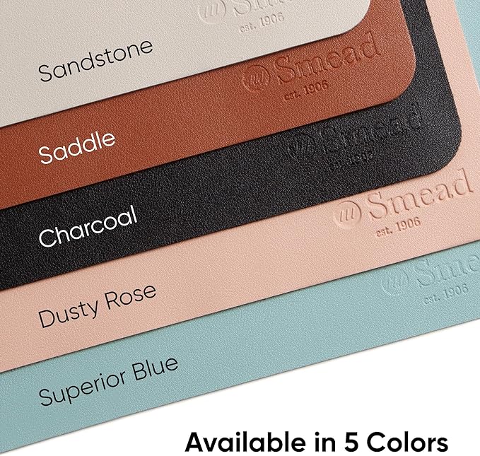 Smead Desk Pad, Vegan Leather Desk Mat with Non-Slip Faux Suede Backing, Perfect Desk Organizer for Office Decor, 23.6” x 13.7” Small, Superior Blue (64840)