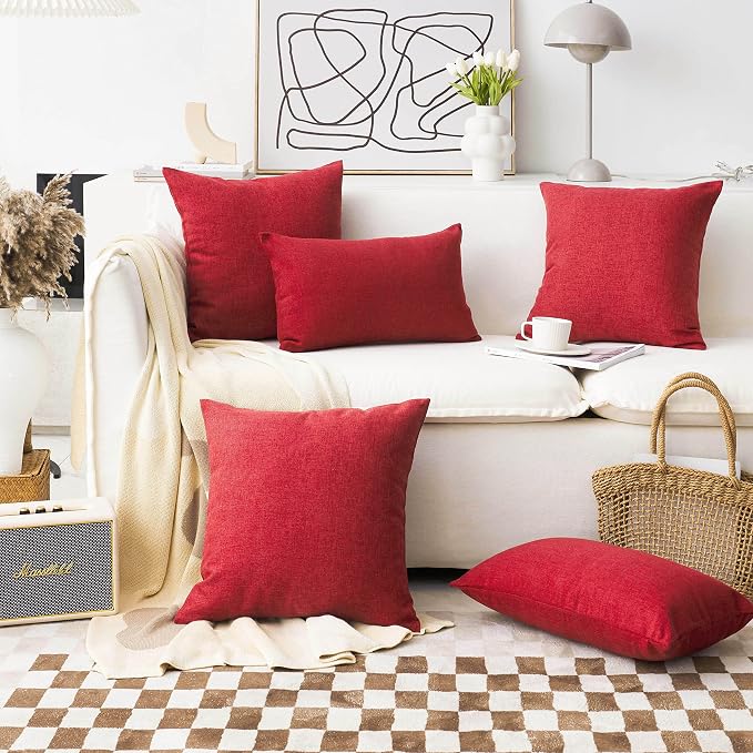 Home Brilliant Linen Euro Shams Couch Pillow Covers for Couch Cushion Cover for Bed Pillow Covers for Sofa Patio Floor Decor, 24x24 inch(60x60cm), Set of 2, Red Burgundy
