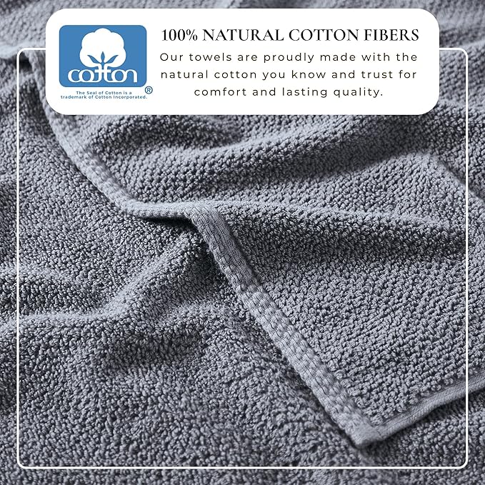 Great Bay Home 100% Cotton 6 Pack 26x16 Hand Towel Set - Absorbent, Quick-Drying, Durable Towels for Bathroom Decor - Low-Twist, Two-Ply Fibers (Chambray Blue)