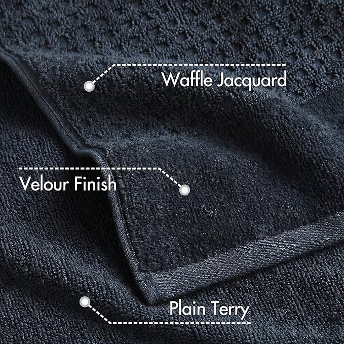 Madison Park Spa Waffle 100% Cotton Luxurious Towel Set, Premium Texture Waffle Weave, Highly Absorbent, Quick Dry, Hotel & Spa Quality Wash Clothes for Bathroom, Assorted Sizes, Navy 6 Piece