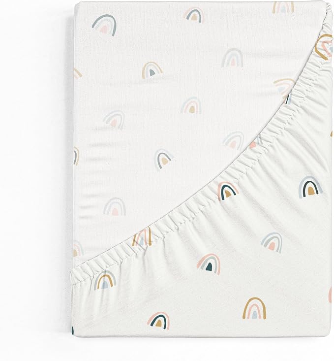 Makemake Organics GOTS Certified Organic Cotton Fitted Crib Sheet Soft Breathable (28"x52", Rainbow)