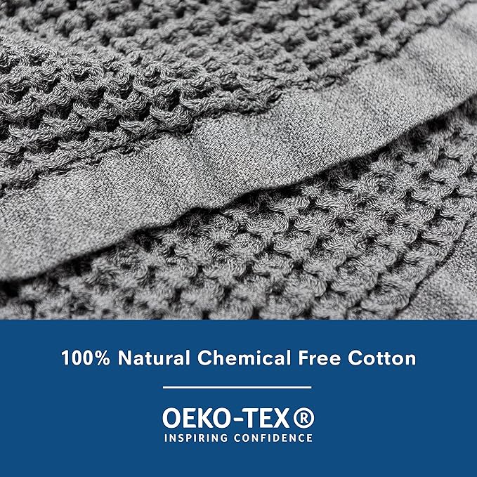 ONSEN Supima® Waffle Bath Towel Set, Quick Dry Lint Free 100% USA Cotton, Bath Hand and Face Towel Bundle, 3 Piece (Denim Blue, Bath Towel Set)
