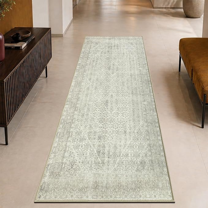 Keen Home Design 30"x144" Rug - Machine Washable Runner Rug with Non-Slip Backing, Ideal for Hallway, Entryway, Kitchen, Laundry Room - Vintage, Easy Clean, Durable, Low Pile - (2'6" x 12')
