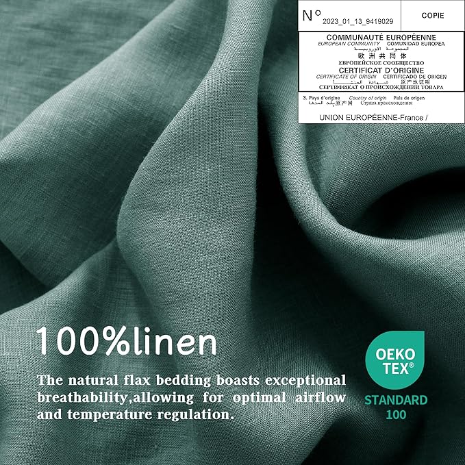 EVERLY 100% Linen Pillowcases Set of 2, French Linen from Normandy, 20X30Inch Standard Size, Natural Color, Coconut Buttons Closure, Flax Pillowshams-Pillowcase-Aqua