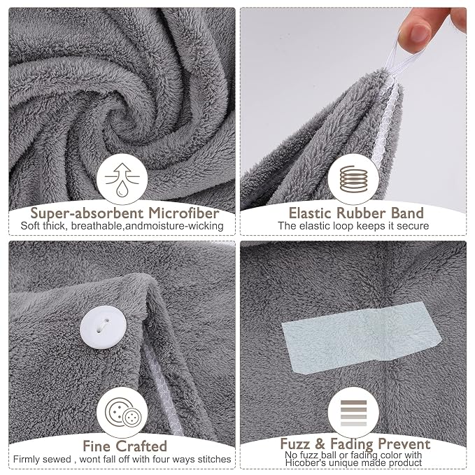 Microfiber Hair Towel, 3 Packs Hair Turbans for Women, Men,Kids, Quick Dry Hair Wrap Towels for Curly,Long, Curly Hair Anti Frizz (Gray+Pink+Blue)