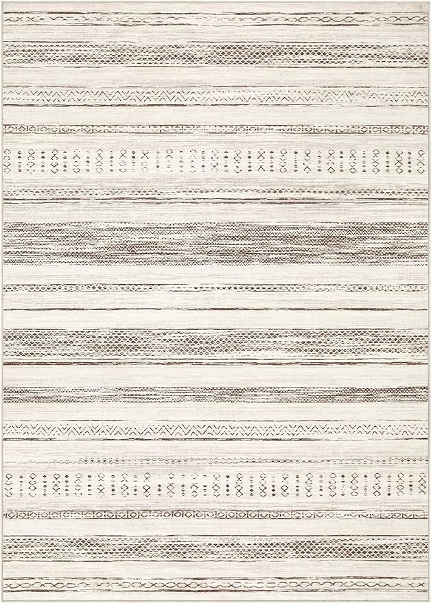Tortania Area Rug Living Room Rugs - 7x9 Washable Large Soft Neutral Boho Moroccan Bohemian Farmhouse Rug Indoor Floor Carpet for Bedroom Under Dining Table Home Office Decor - Cream Brown