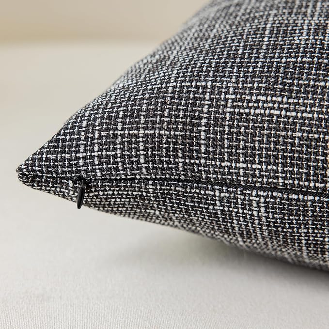 Kevin Textile Soft Faux Linen Square Decorative Cushion Cover Pillowcase with Hidden Zipper, 2 Packs, 20x20 inch, Black