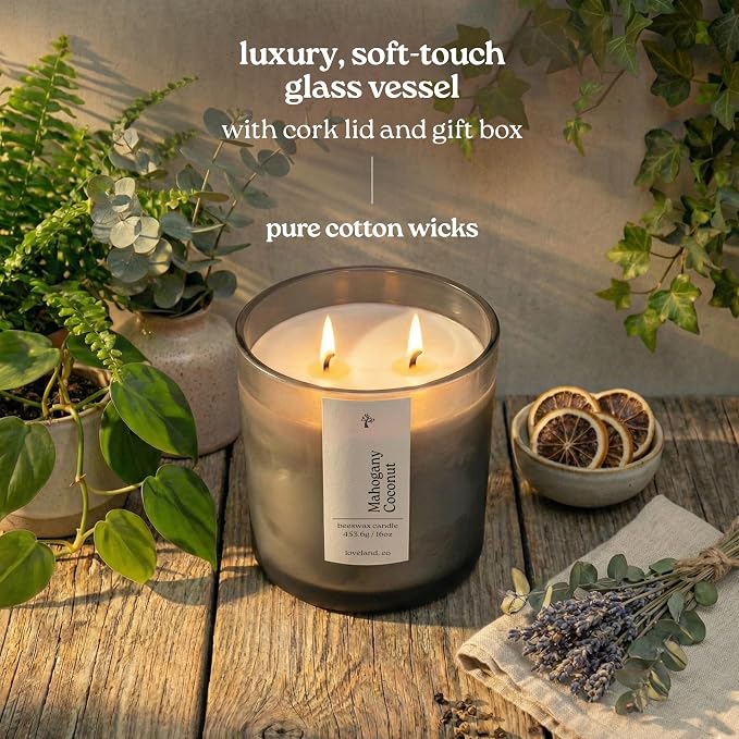 Aspen & Oak Luxury Beeswax Candle, 16oz | Long Burning Pure Beeswax Candles, Non Toxic, Natural, Clean, Essential Oil Scented Organic Candles, Home Decor & Gifts (Mahogany Coconut)
