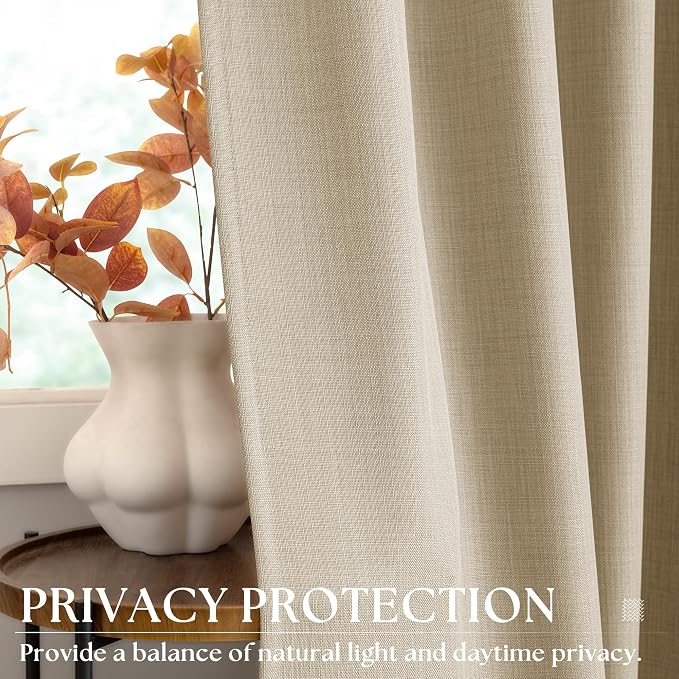 Oatmeal Linen Curtains 80 Inches Long for Living Room 2 Panels Set Sand Beige Drapes Semi Sheer Light Filtering Boho Farmhouse Neutral Floor Ceiling Window Curtains 80 Inch Length for Dining Bedroom