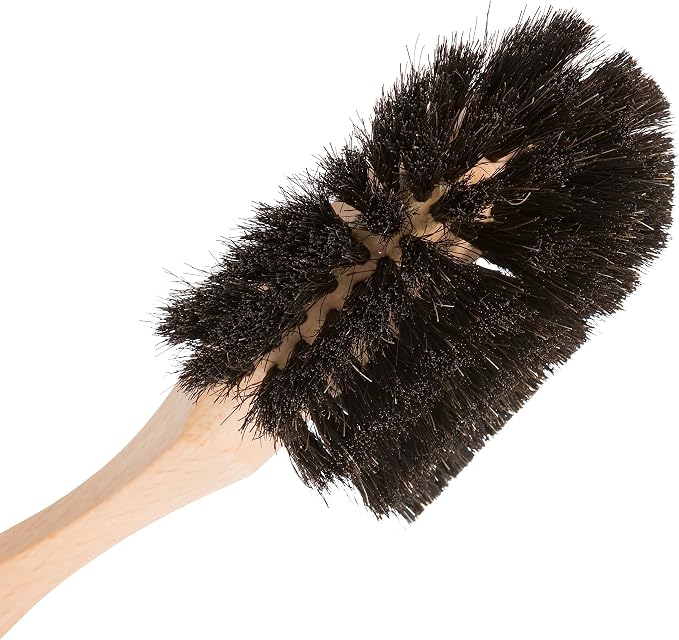 Redecker Dish Brush, Horsehair, Curved Handle – Wrap-Around Bristles for Corner Cleaning, Made in Germany
