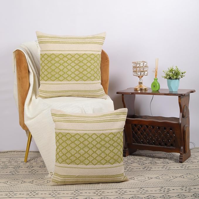 Trade Star Set of 2 Boho Throw Pillow Covers – 20x20 Handloomed 100% Cotton Cushion Covers, Rustic Farmhouse Decor for Couch, Bed, Indoor/Outdoor Use