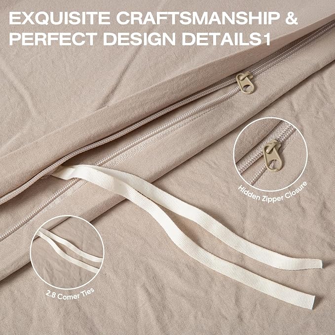 100% Pure French Flax Linen Blend Duvet Cover Set Queen Size, 3-Piece Breathable Bedding Set with Long Zipper Closure & Corner Ties, Soft, Lightweight & Durable Bedding Ideal for Hot Sleepers