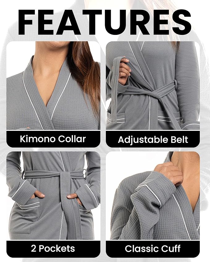 NY Threads Cotton Blend Waffle Robes for Women Knee-Length Bathrobe