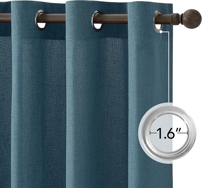 NICETOWN Linen Blended Curtains 63 Inch for Bedroom, Light Filtering Semi Sheer Burlap Curtains Farmhouse Grommet Privacy Window Drapes for Living Room, 2 Panels (52 x 63 Inch, Stone Blue)