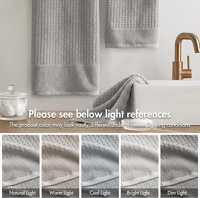 Madison Park Spa Waffle 100% Cotton Luxurious Towel Set, Premium Texture Waffle Weave, Highly Absorbent, Quick Dry, Hotel & Spa Quality Wash Clothes for Bathroom, Assorted Sizes, Grey 6 Piece