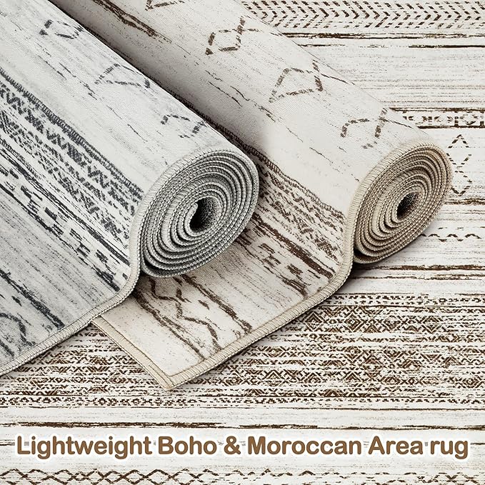 Tortania Area Rug Living Room Rugs - 10x12 Washable Large Soft Neutral Boho Moroccan Bohemian Farmhouse Rug Indoor Floor Carpet for Bedroom Under Dining Table Home Office Decor - Beige