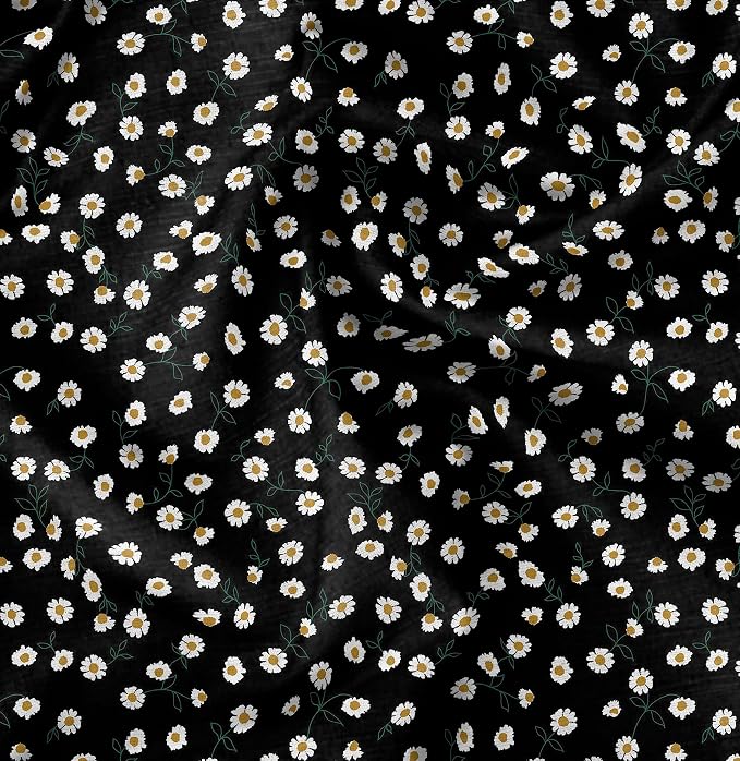Soimoi Floral Print - Black, Premium Cotton Cambric Fabric - Medium Weight Material for Quilting, Kurtis, Blouse, Kids Clothing, Tunic, Curtains - 42" Inch Wide, 1 Yard