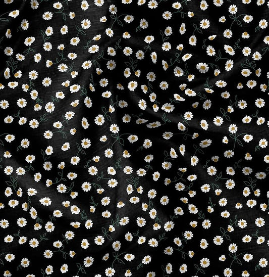 Soimoi Heavyweight Cotton Poplin Fabric Material, Black - Floral Printed - 42" Inch Width, Natural Cotton Material for Quilt Making, Dresses, Skirts, Pajamas, Pillowcases, Tablecloths, Kurtis, 1 Yard