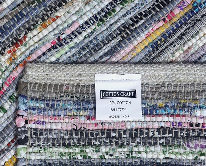 COTTON CRAFT Cotton Chindi Rag Rug - 3x5 ft – Handwoven Reversible Boho Farmhouse Accent Area Rug – Multicolor Recycled Cotton Yarn Throw Accent for Bedroom, Entryway, Kitchen & Living Room