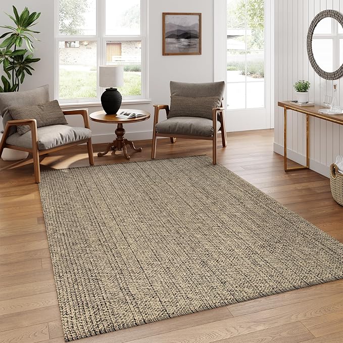 LEEVAN Washable Kitchen Rug 5' x 8', Natural Bathroom Rug, Reversible Living Room Rugs, Farmhouse Low Profile Bedroom Rugs, Modern Nursery Carpet for Foyer Laundry/Proch Decor