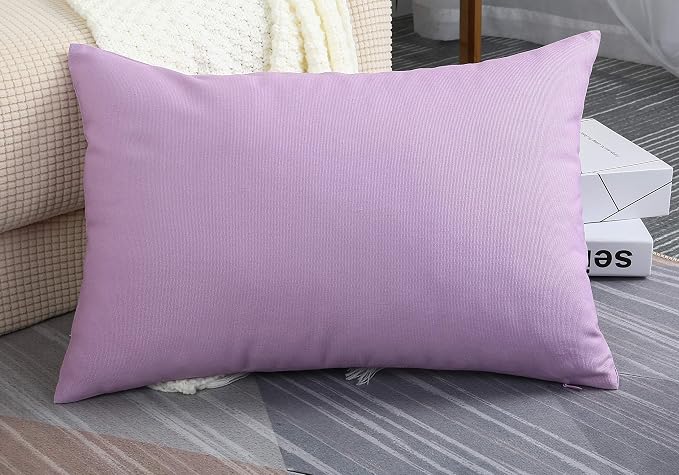 TangDepot 100% Cotton Solid Throw Pillow Cover 12x20 Light Purple Lavende | 100% cotton, same-color zip, machine wash & air dry. For living room, bedroom, office, car. 42 colors, 119 sizes. Cover only.