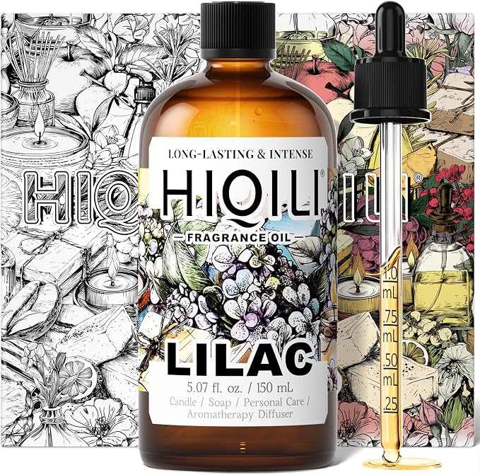 HIQILI Lilac Fragrance Oil for Women Perfume Making - 5.07 Fl Oz | DIY Candle & Soap, Long-Lasting, Soft Floral Scents for Essential Oils Diffuser, Pet Safe, Graduated Dropper Included
