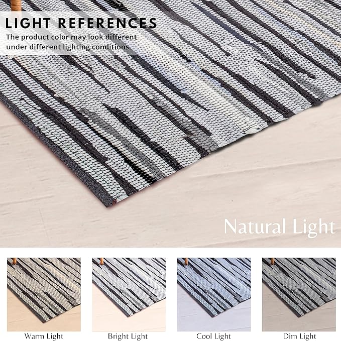Ramanta Home 100% Cotton Chindi Rag Rug 2'x3' - Charcoal, Recycled Reversible Rug, Boho Rustic Farmhouse Rugs for Living Room, Kitchen, Entryway, Bedroom Floor Mats - 24"x36"