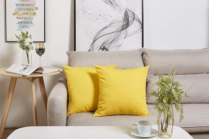 TangDepot 100% Cotton Solid Throw Pillow Cover 28x28 Yellow | 100% cotton, same-color zip, machine wash & air dry. For living room, bedroom, office, car. 42 colors, 466 sizes. Cover only.