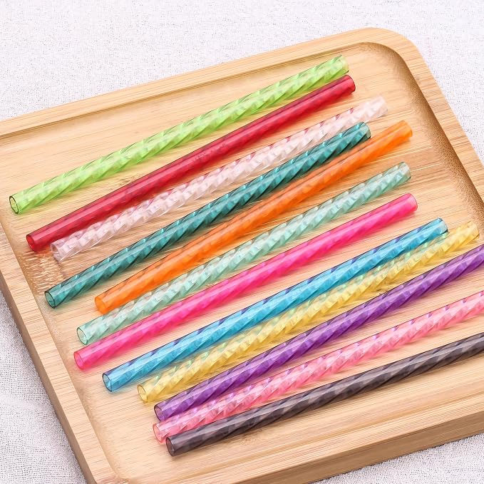 Dakoufish 5 Inch Reusable Clear Plastic Swirl Drinking Straws for Short Mini 6 oz-8 oz Jars and Tumblers,Set of 12 Pcs Replacement Straws & 1 Cleaning Brush (5inch,12color)