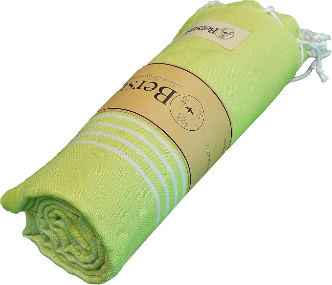Bersuse Towels Anatolia XL Beach Blanket Throw Blanket Turkish Towel 100% Cotton Extra-Large Quick-Dry Lightweight Premium Peshtemal Towel - 61x82 Inches, Pistacho Green (Set of 3)