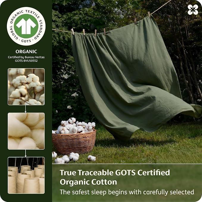 Bedsure 100% GOTS Certified Organic Cotton Sheets, Full Size Sheets, 16" Deep Pocket Bedsheets with Corner Straps, Eco-Friendly, Soft, Breathable & Luxury PureWoven Cotton Hotel Bedding, Olive Green