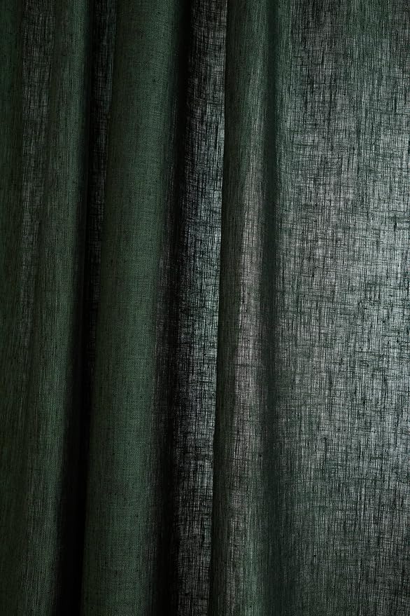 Solino Home European Flax Linen Curtain Forest Green, 52 x 120 Inch Light Filtering Rod Pocket Curtain 120 Inches Long, 100% Pure Linen Window Treatment for Living Room, Bedroom - 1 Panel