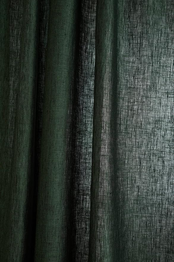 Solino Home European Flax Linen Curtain Forest Green, 52 x 96 Inch Light Filtering Rod Pocket Curtain 96 Inch, 100% Pure Linen Window Treatment for Living Room, Bedroom - 1 Panel