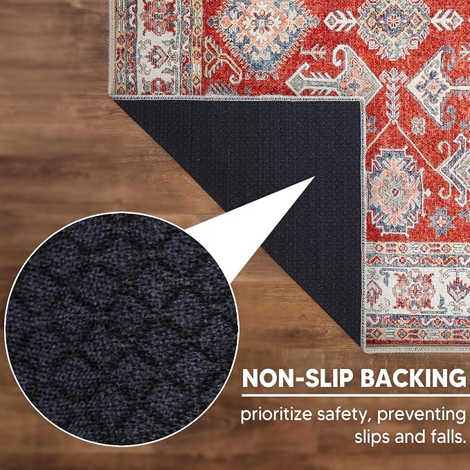 Keen Home Design 48"x72" Rug - Machine Washable Area Rug with Non-Slip Backing, Ideal for Living Room, Dining Room, Bedroom - Vintage, Easy Clean, Durable, Low Pile Rug - (4' x 6')
