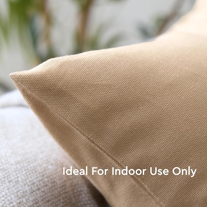 Encasa XO Throw Pillow Covers 18x18 in Set of 2 Light Beige | No Inserts | Cotton Pillow Covers for Living Room, Bed, Sofa, Couch | Decorative Cushion Covers with Improved Zipper