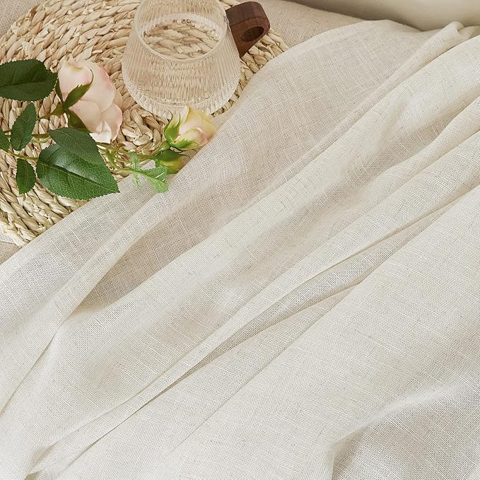 NICETOWN Natural Linen Curtains 72 inches Length, Rod Pocket & Back Tab Privacy with Light Filtering Drapes Flax Linen Blend Window Treatments for Farmhouse/Living Room, W42 x L72, 2 Panels