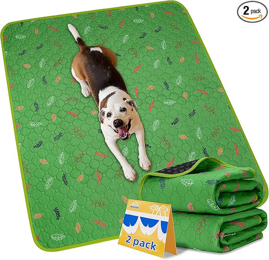 Sunheir Washable Pee Pads for Dogs 2-Pack Reusable Puppy Pads Pet Training Pads, Waterproof Dog Pee Pads for Crate, Whelping Pad, Non-Slip Protects Against Urine Leakage (Leaves - Green, 31x36)